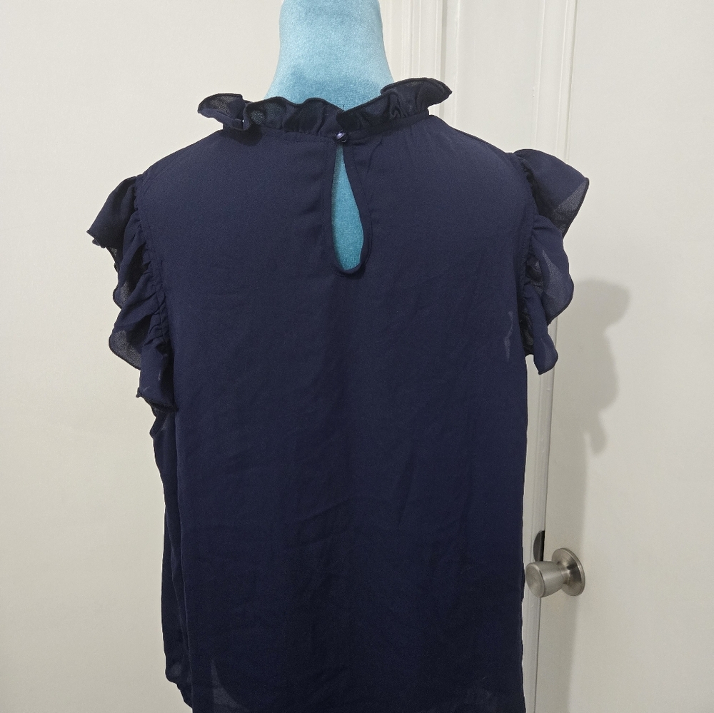 Navy Ruffle Sleeve Blouse - Picture 5 of 5